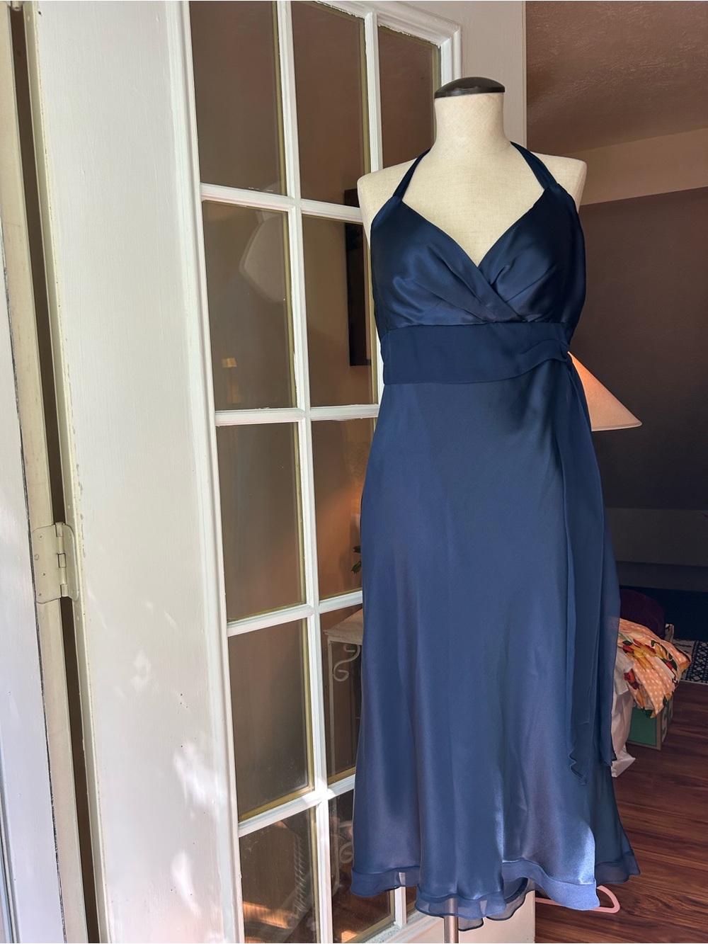 Cache navy blue 100% silk halter midi dress. Vintage,Y2K.